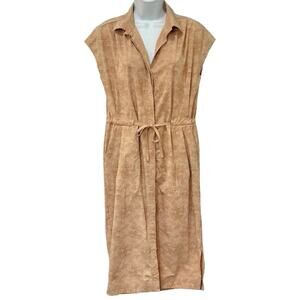 REI Cooperative Tan Brown Drawstring Patterned Shift Short Sleeve Dress size XS